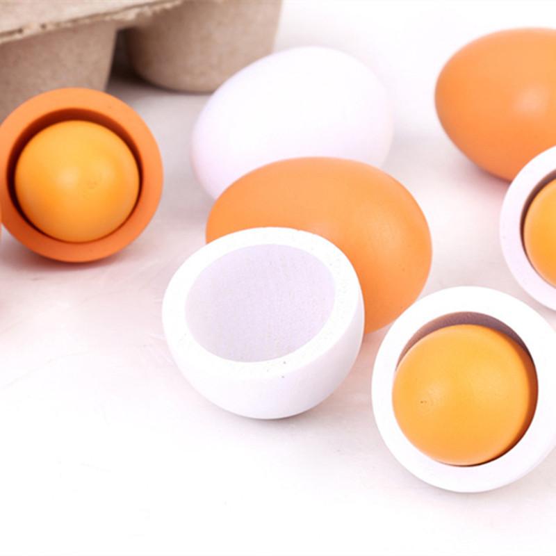 Kids Toys Play Egg - 6 قطع المطبخ خشبية البيض الاصطناعي