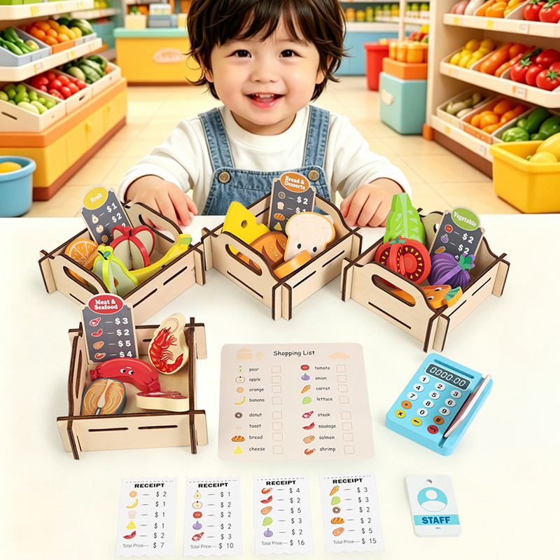 Toy Cash Register - مجموعة ألعاب خشبية للعب التخيلي في