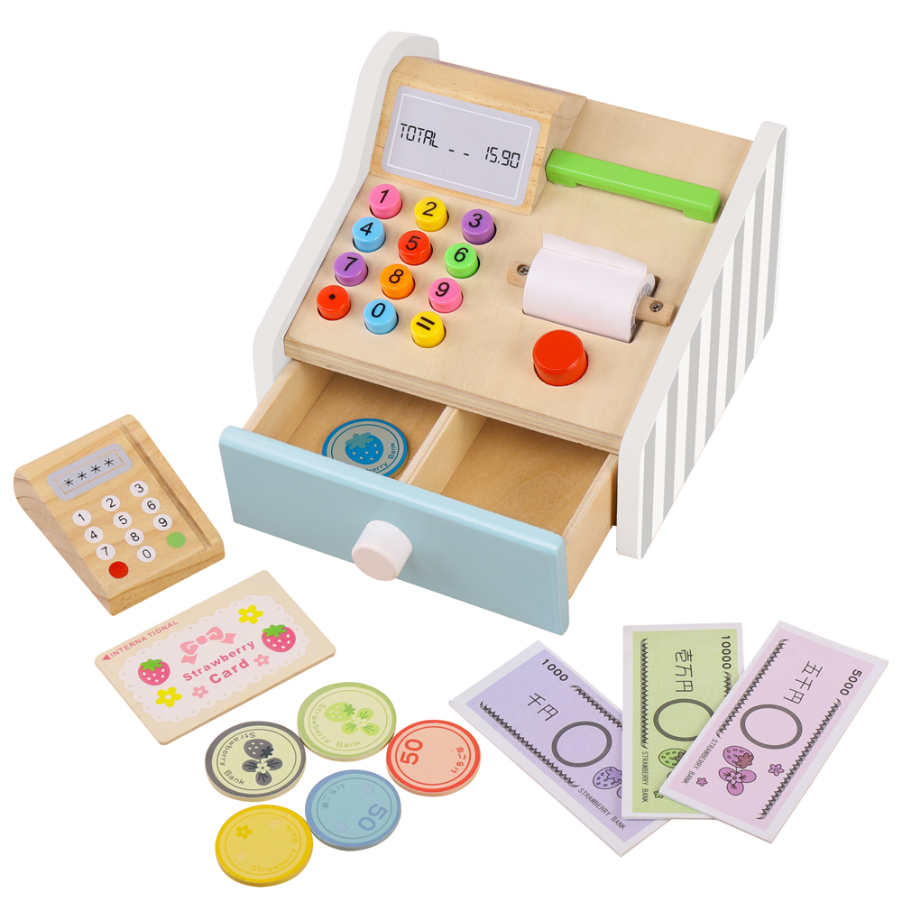 Toy Cash Register - ألعاب خشبية لتسجيل النقود للأطفال ،